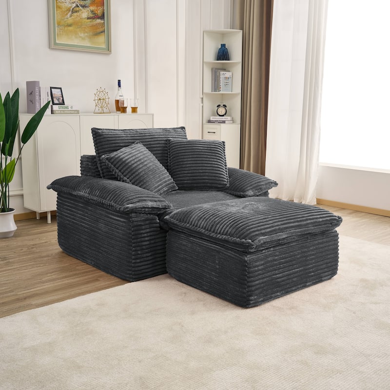 Rossetta Modern Modular Luxurious Corduroy-Fleece Fabric Double-Layer Cushion Design Deep Seat Sofa with 1 Ottoman