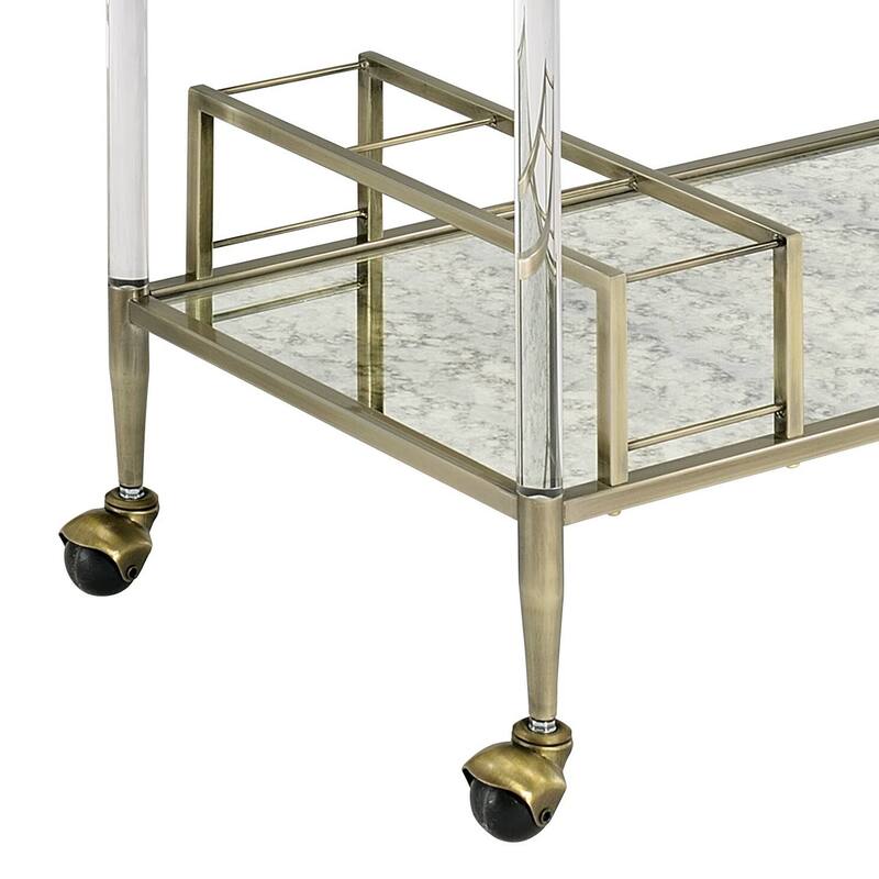 Cirro Antique Mirror & Wire Brass Finish Serving Cart(no include stool)