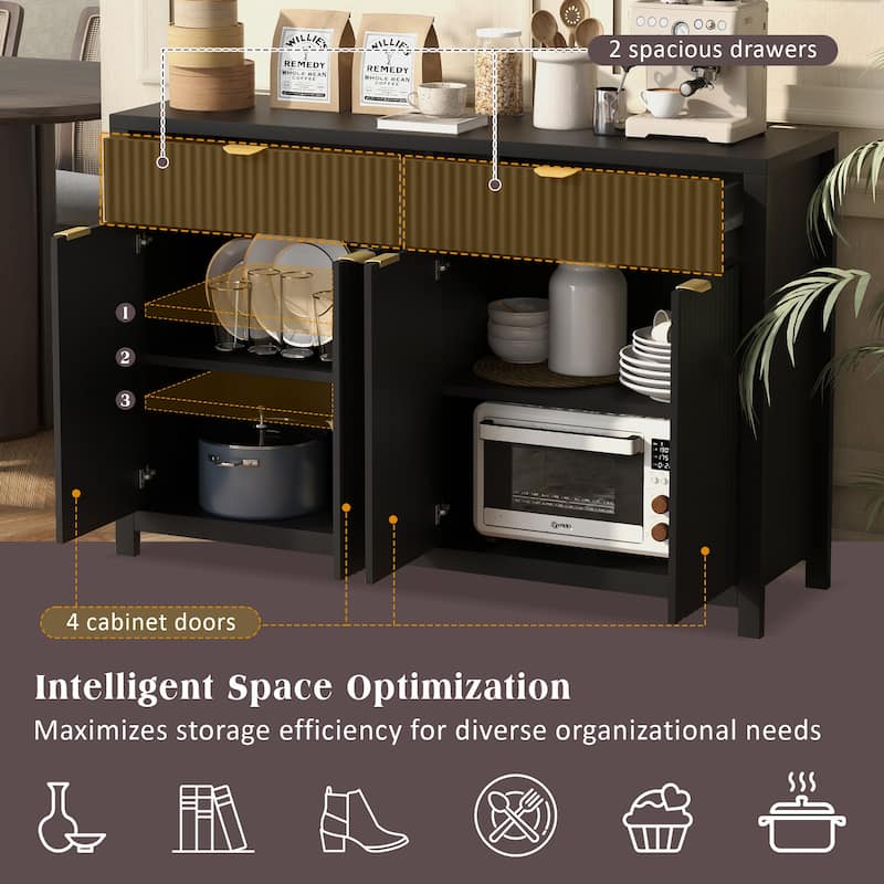 Roomfitters Modern Sideboard Cabinet, Wave Pattern Storage Buffet with Adjustable Shelves, Accent Console