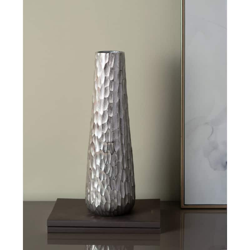 Diamond Pattern Aluminum Flower Vase - 19.25" - Silver