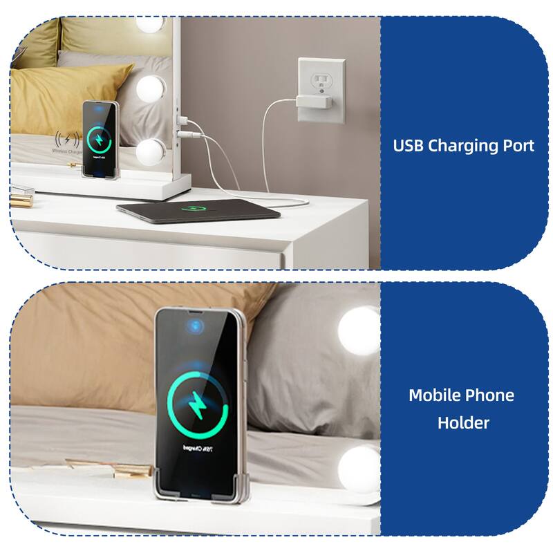 Moasis LED Lighted Makeup Mirror with Touch Screen 3 Colors Lighting Vanity Mirror w/ Wireless Charger and Speaker