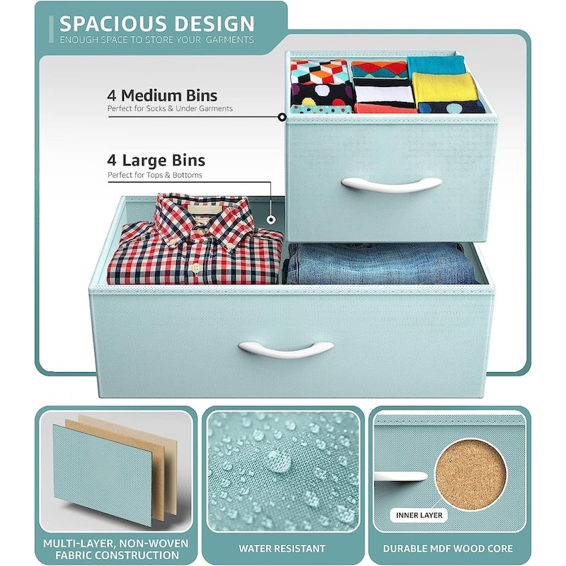 Dresser w/ 8 Drawers Furniture Storage & Night Stand Table for Bedroom