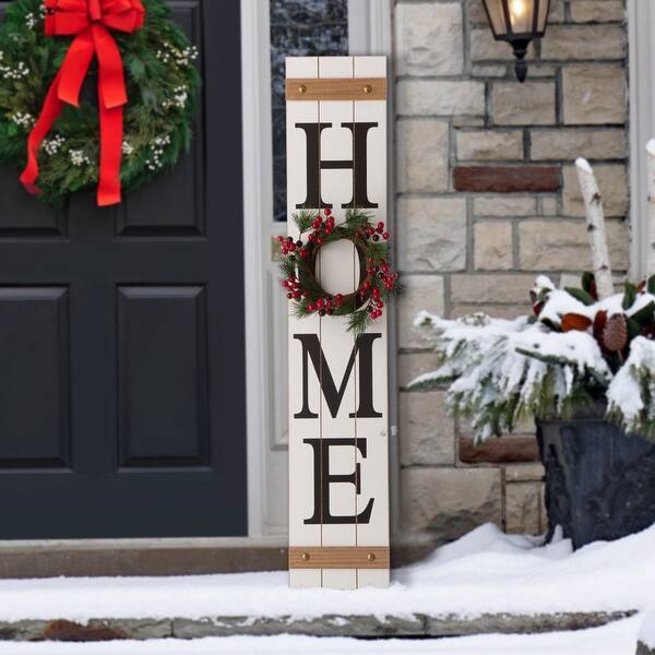 slide 2 of 39, Glitzhome 42"H Wooden Christmas Porch Sign with 3 Changeable Floral Wreaths