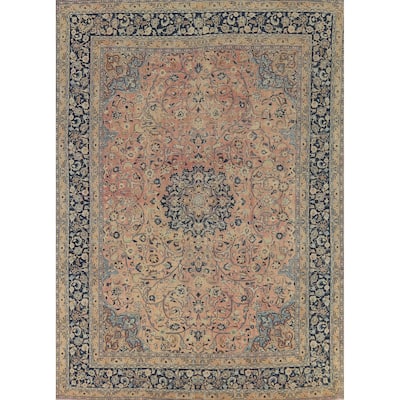 Floral Mashad Persian Vintage Area Rug Hand-Knotted Wool Carpet - 9'6" x 12'10"