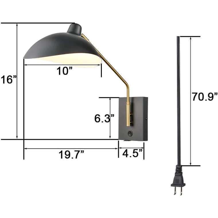 Giglio Swing Arm Bedroom Wall Sconces Modern Black Plug-in or Hardwired Sconce Lighting with USB Charge Port-Set of 2