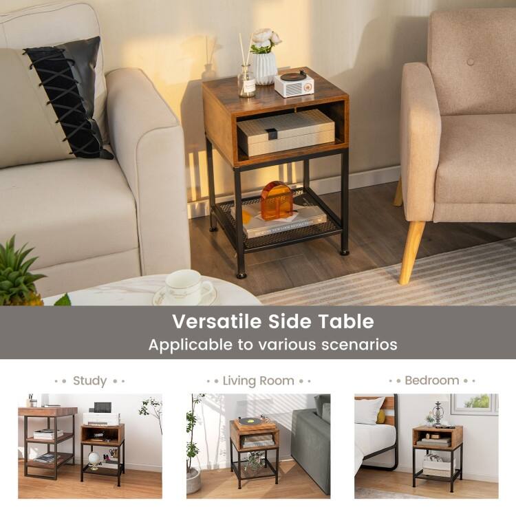 Metal Frame End Table with Storage Shelf for Bedroom and Office Use - 16" x 16" x 22.5"
