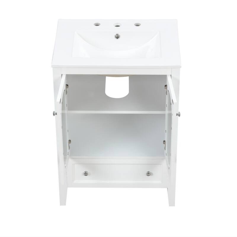 Bathroom Vanity with Sink, Vanity Set with 1 Drawer and 2 Glass Doors, Bathroom Storage Cabinet with Adjustable Shelf