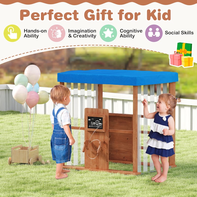 Gymax Kids Gas Station Playhouse w/ Gas Refueling Guns Chalkboards &