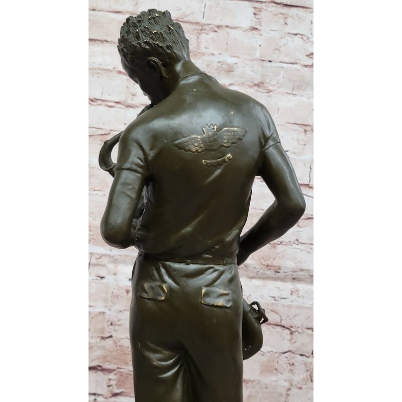 Bronze Jazz Musician Playing Saxophone On Marble Base