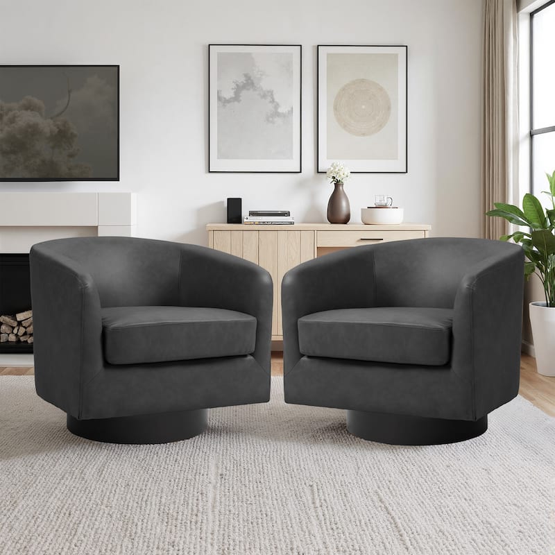 2 Set Modern Wide Round Swivel Accent Barrel Chairs