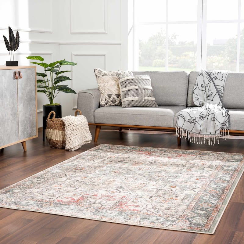 Hauteloom Bolinas Living Room, Bedroom Area Rug - Brick Red, Camel, Charcoal - 5'2" x 7'