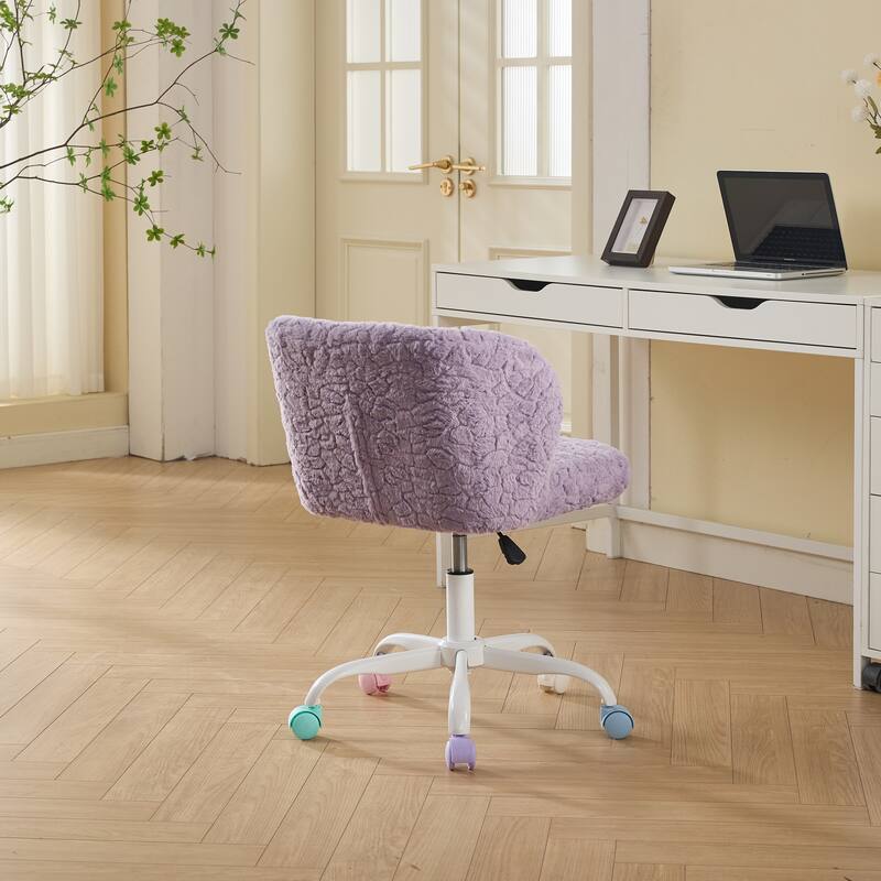 GDF Studio - Modern Faux Fur Upholstered Swivel Home Office Chair with Metal Base with Ergonomic Backrest and Wide Deep Seating
