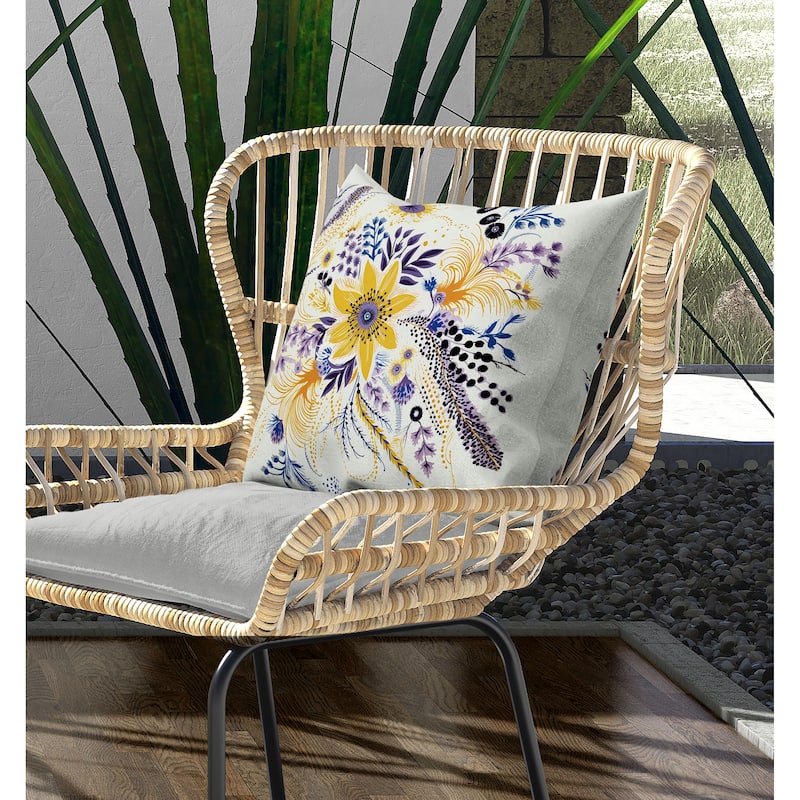 Enchanting Bouquet Indoor/Outdoor Reversible Throw Pillow Yellow and Purple