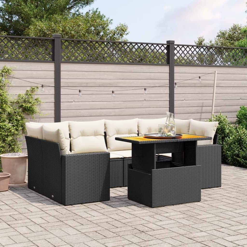 vidaXL Patio Sofa Set with Cushions Lounge Set Outdoor 7 Piece Poly Rattan - 21.7 x 39.4 x 28.7