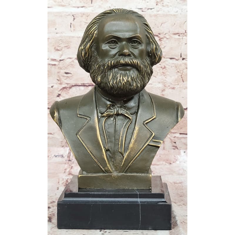 Karl Marx Bronze Bust Sculpture Statue On Marble Base