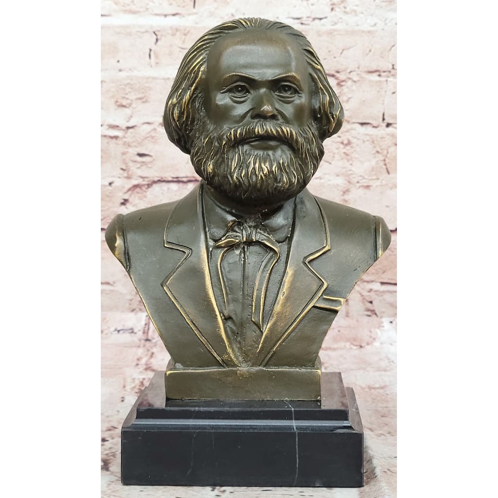 Karl Marx Bronze Bust Sculpture Statue On Marble Base