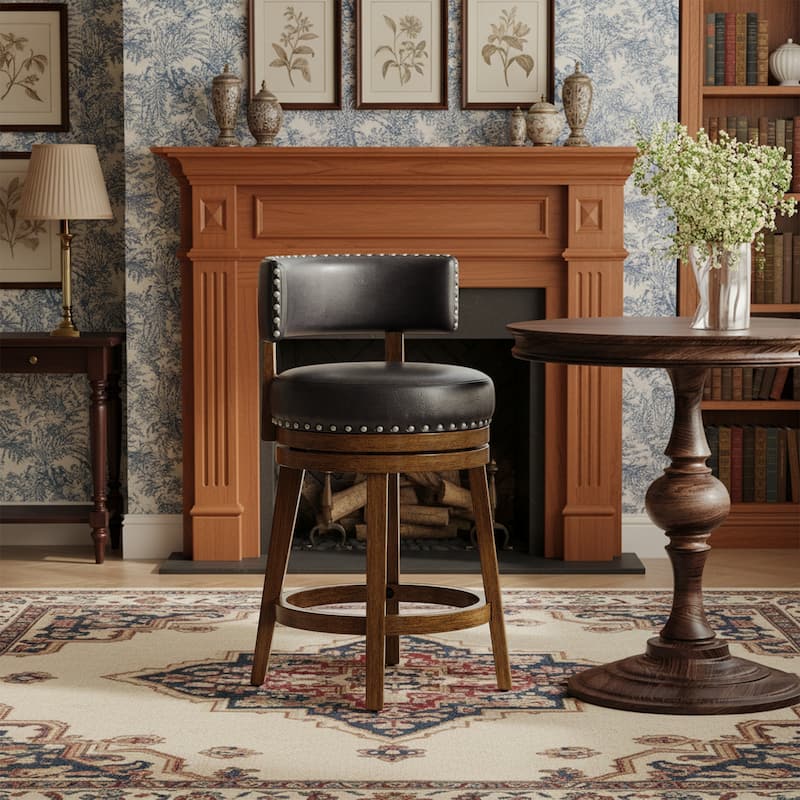 Modern Velvet Swivel Bar Stool - 25" or 30" Counter Height with Adjustable Footrest & Walnut Base, for Kitchen Islands - Single - Dark Brown - Counter Height