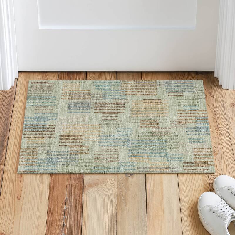 Machine Washable Indoor/ Outdoor Modern Pines Chantille Rug