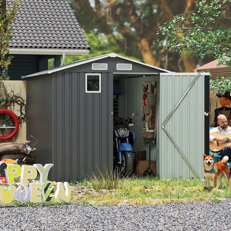 6x8 Foot Lockable Steel Storage Shed for Outdoor Use – Compact Metal Utility Shelter for Garden, Backyard, Patio. - 6x8FT