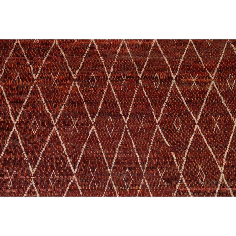 Hand Knotted Oriental 100% Wool Carpet Modern Geometric Red Moroccan Area Rug - 7' 10'' X 5' 7''