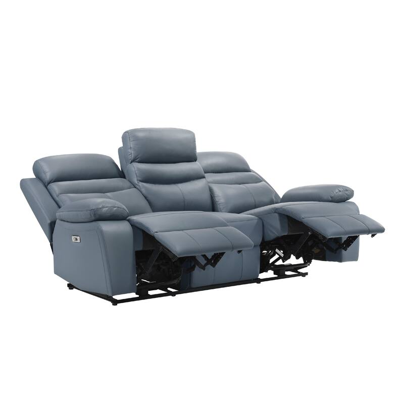 Hanna Power Double Reclining Sofa, Blue Grain Leather, USB, 87 Inch