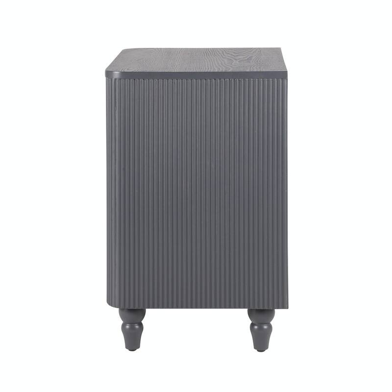 Mid-Century Fluted 3-Drawer Nightstand with Curved Design and Gold Handles