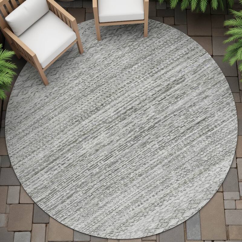 Machine Washable Indoor/Outdoor Modern Trellis Chantille Rug - Gray - 8' x 8'