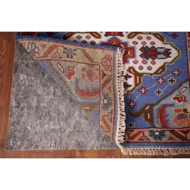 Geometric Blue Kazak Oriental Runner Rug Hand-Knotted Wool Carpet - 2'7"x 8'0"