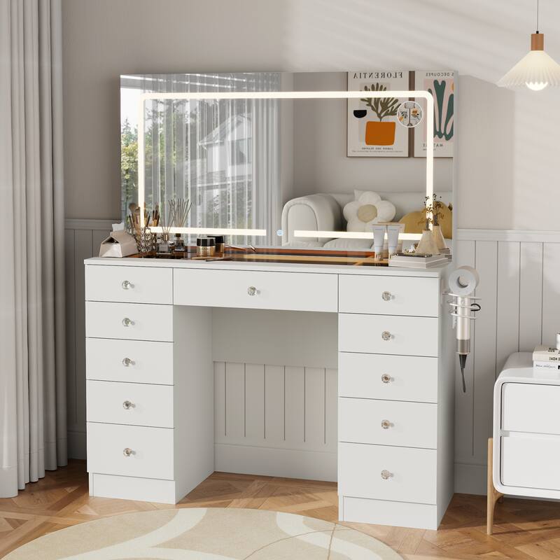Makeup Desk with Large Mirror & 11-drawer