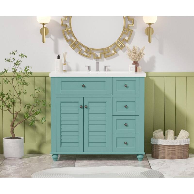 36'' Bathroom Vanity with/without Resin Sink Top, Free Standing