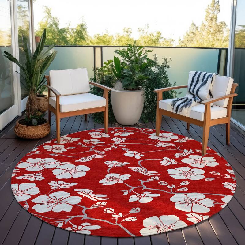 Machine Washable Indoor/ Outdoor Calm Floral Chantille Rug
