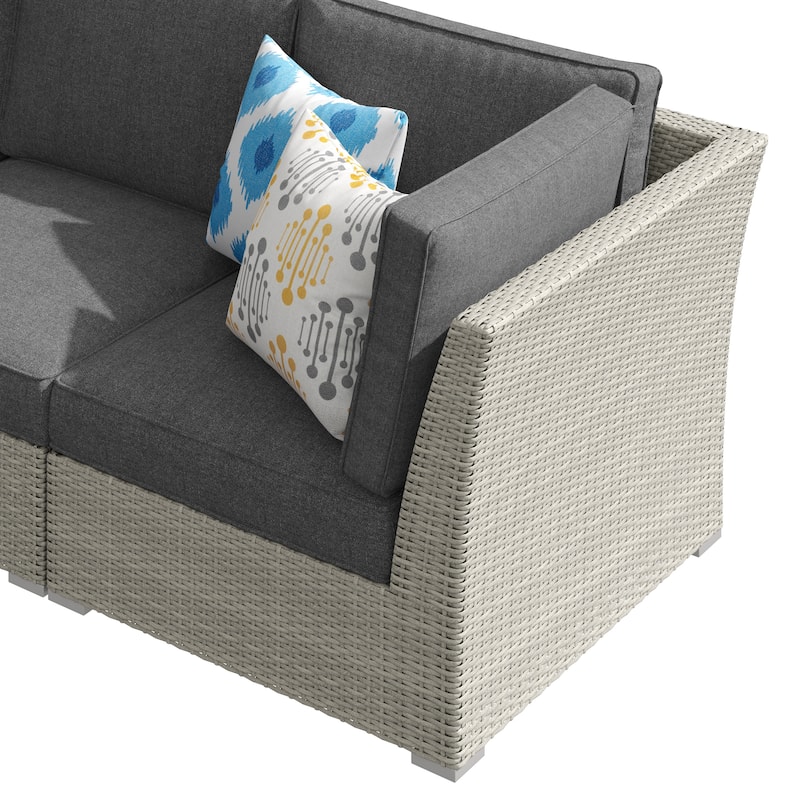 Corvus Looe 8-Piece Outdoor Sectional Set with Deep Seating, Aluminum Wicker Conversation Sofa with Ottomans