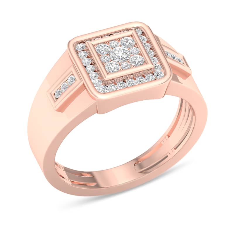 IGI Certified 1/2ct TDW Diamond Halo Cluster Ring in 10K Rose Gold for Men - Rose gold
