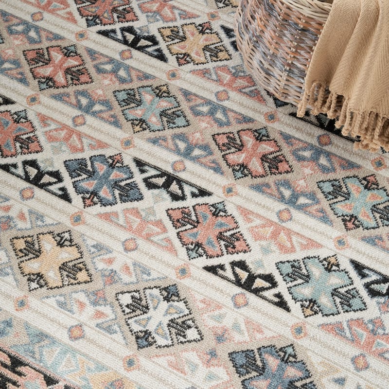 Nourison Washable Beauty Machine Washable Indoor only Multicolored Geometric Area Rug