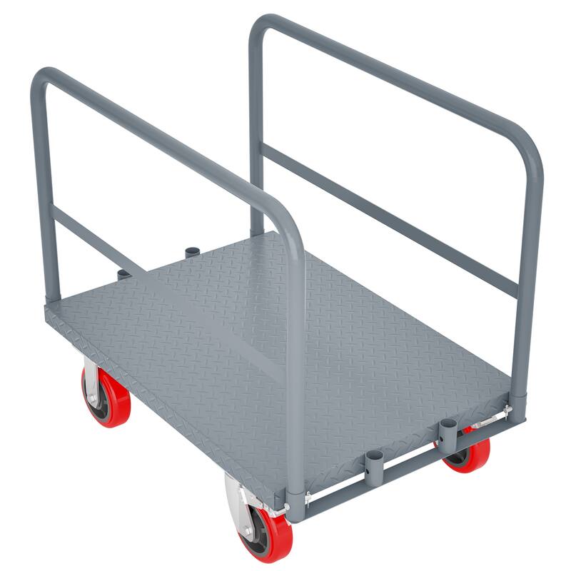 Heavy Duty Steel Panel Truck - 2000 lbs Drywall & Lumber Cart with 6" Swivel Brake Casters, Handrails, 36"x24"