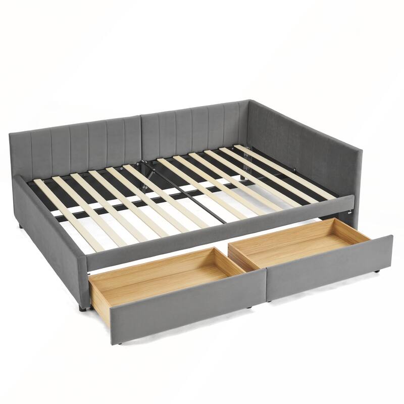 Full Size Upholstered Tufted Bed Frame with Two Drawers and Comfortable Backrest
