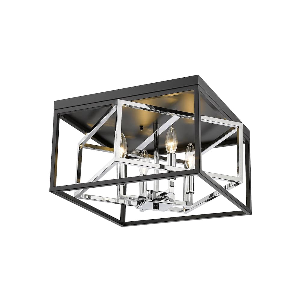 4-Light Black And Chrome Interlocked Box Flush Mount