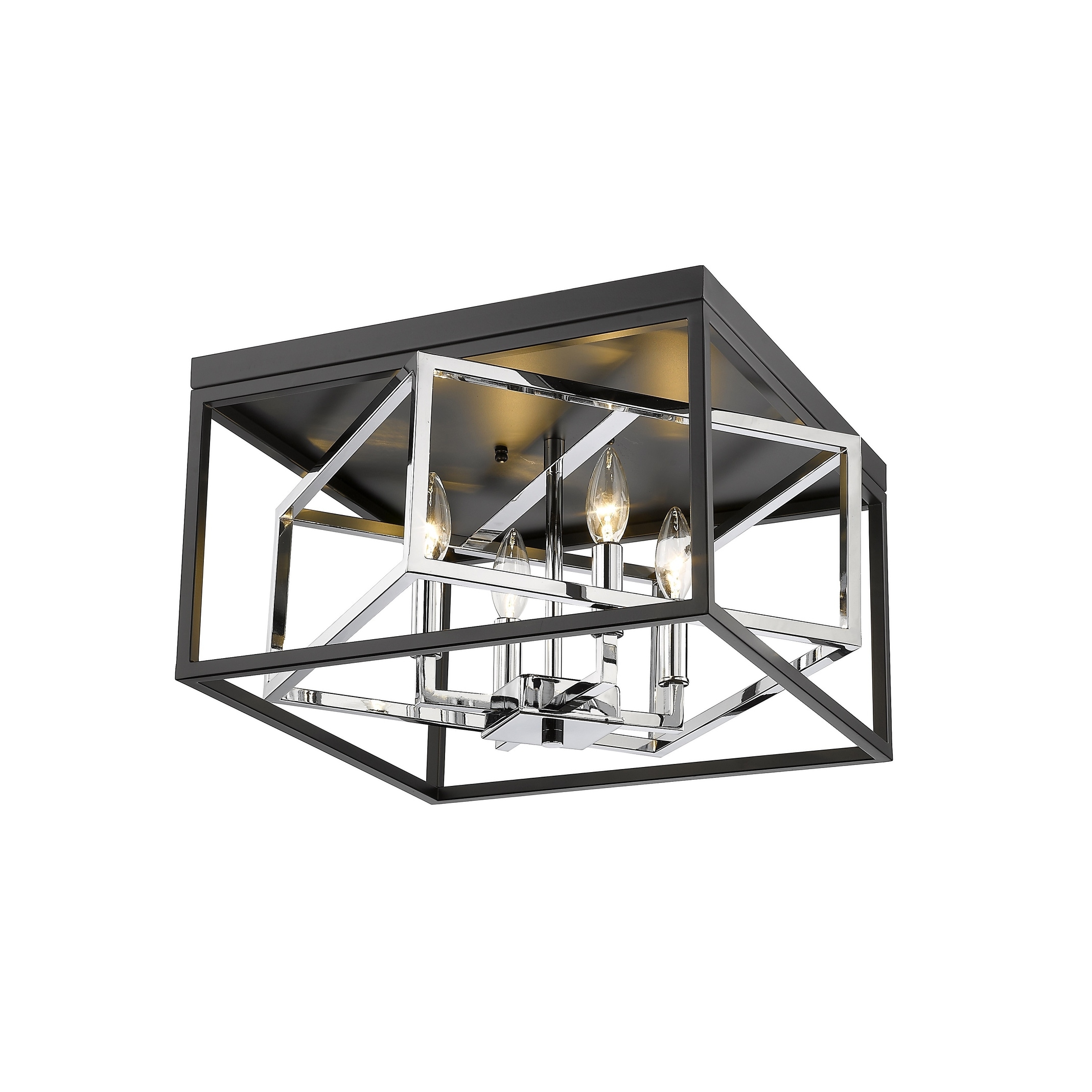 Transitional 4-Light Black And Chrome Flush Mount