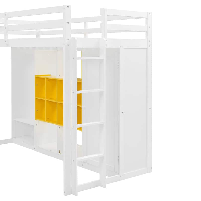 Modern Wood Loft Bed with Integrated Wardrobe, Shelves, and Cabinet by Harper&Bright Designs