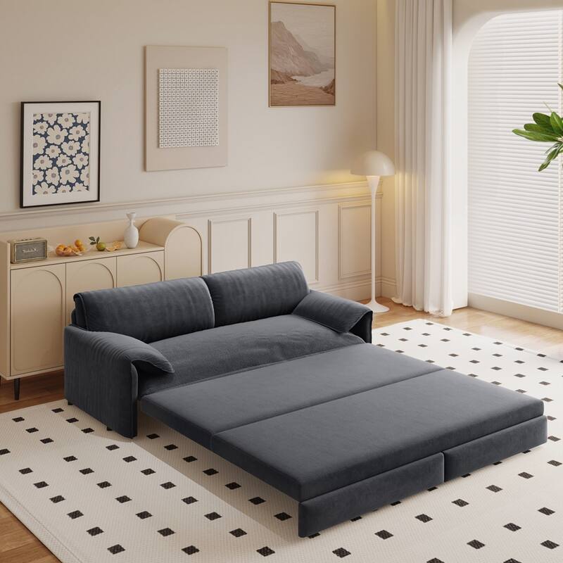 Convertible Sleeper Sofa Multi-Functional Velvet Loveseat Bed - Grey - 66"