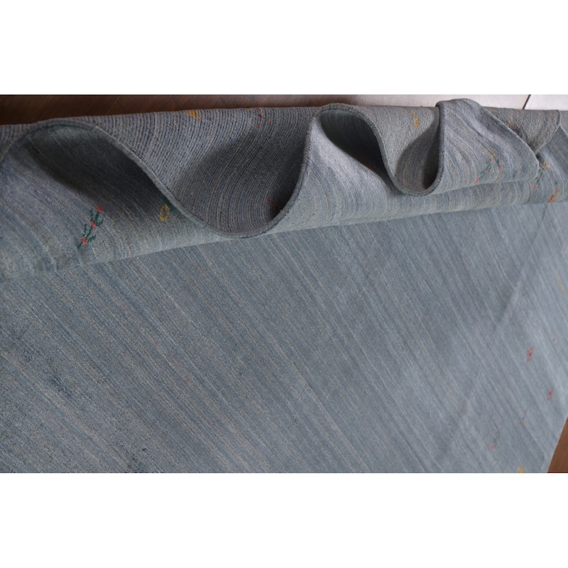 Blue & Gray Gabbeh Oriental Area Rug Handmade Wool Carpet - 8'1"x 9'7"