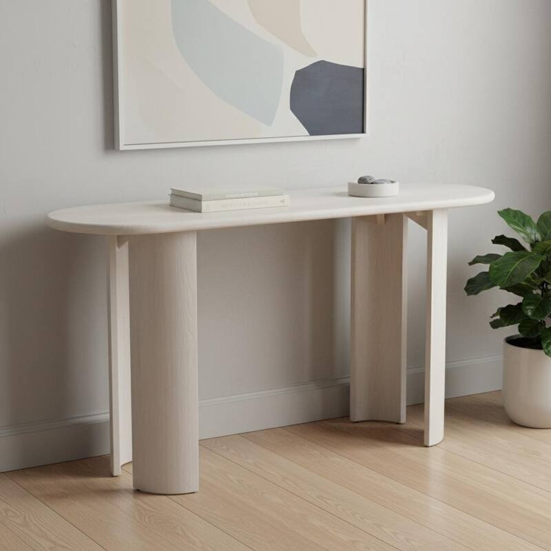 HomeRoots 58" White Solid Wood Oval Console Table - 58.00 in. x 29.90 in. x 19.00 in. - White