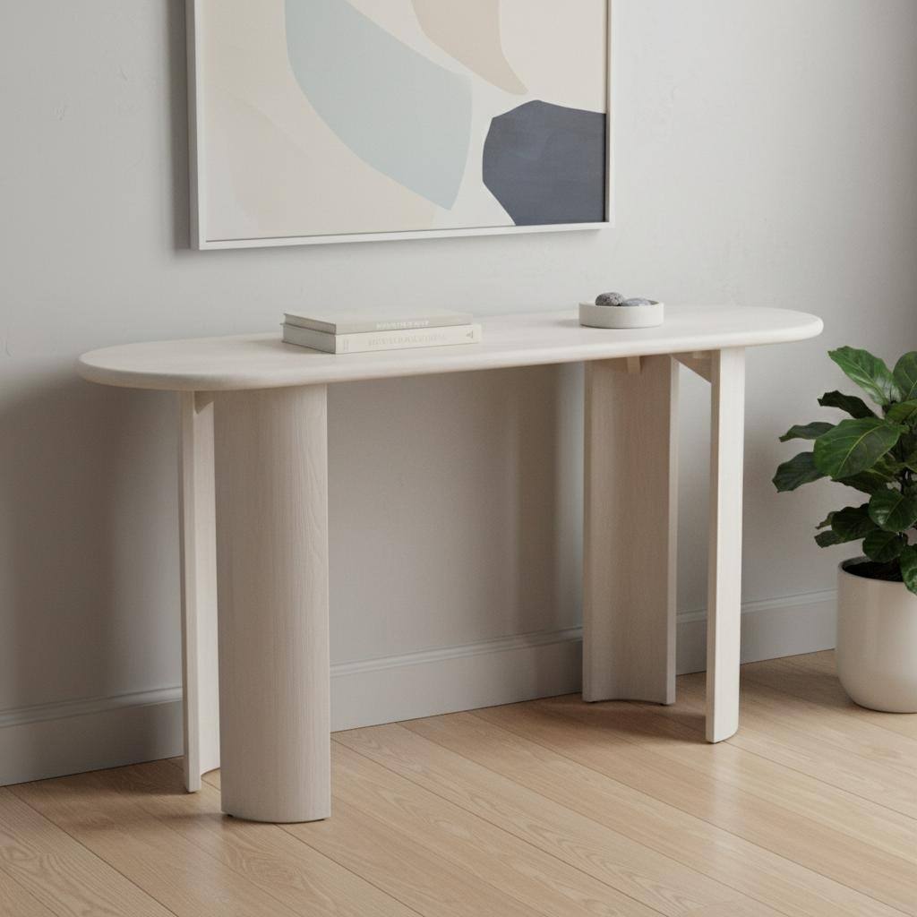 HomeRoots 58" White Solid Wood Oval Console Table - 58.00 in. x 29.90 in. x 19.00 in.