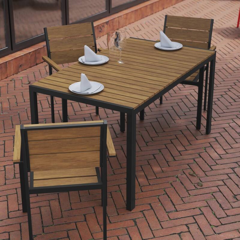 Commercial 55 x 31 Faux Teak Outdoor Patio Table