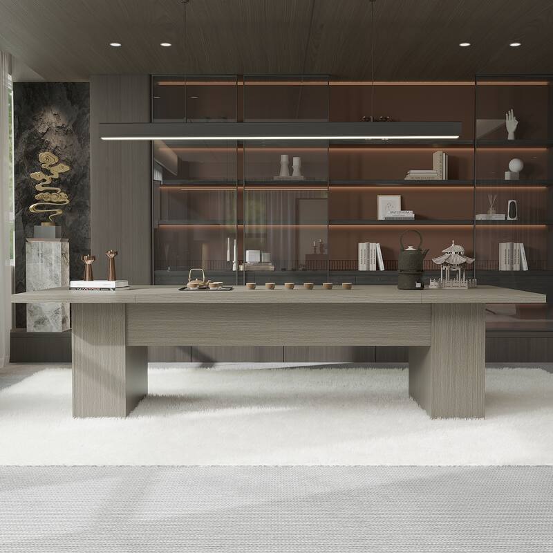 118.1" Large Conference Table, Modern Executive Office Desk with Heavy Duty Wood Base, Seats 8–10 Dining Table