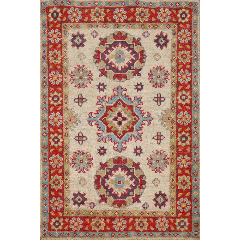 Geometric Kazak Oriental Rug Handmade Wool Carpet - 2'0"x 3'0"