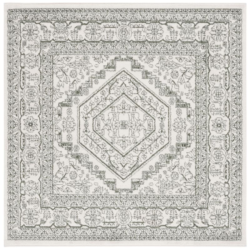 SAFAVIEH Adirondack Sian Rustic Oriental Medallion Rug - 6' Square - Ivory/Dark Green