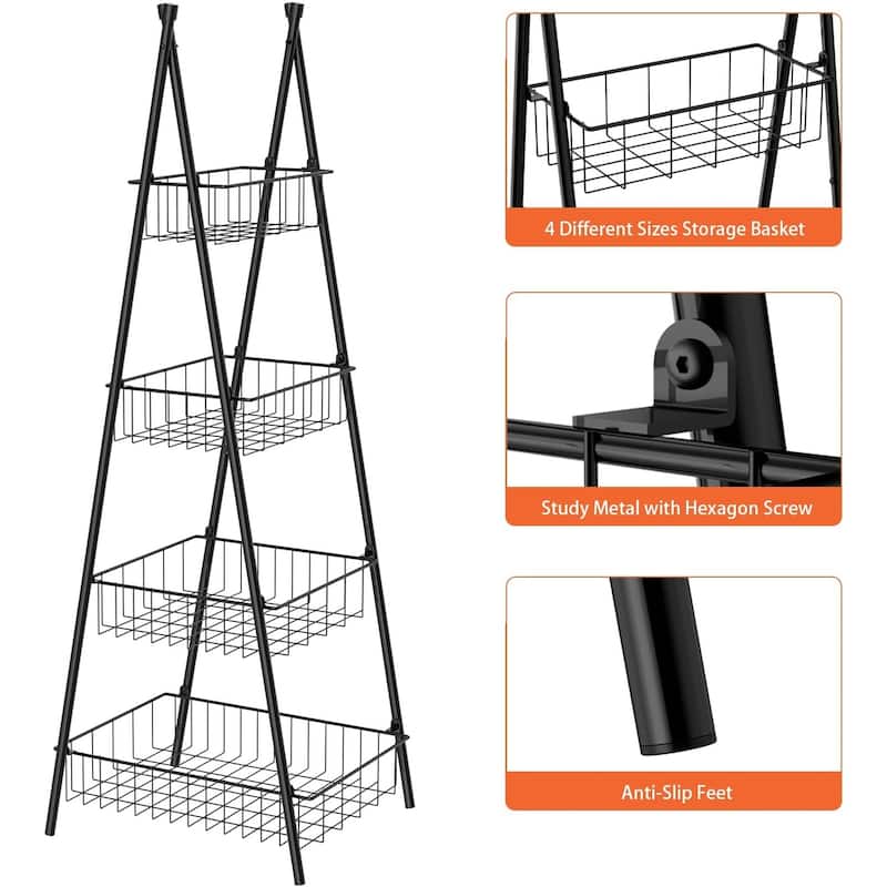 4 Tier Storage Shelf Black Metal - 1PCS