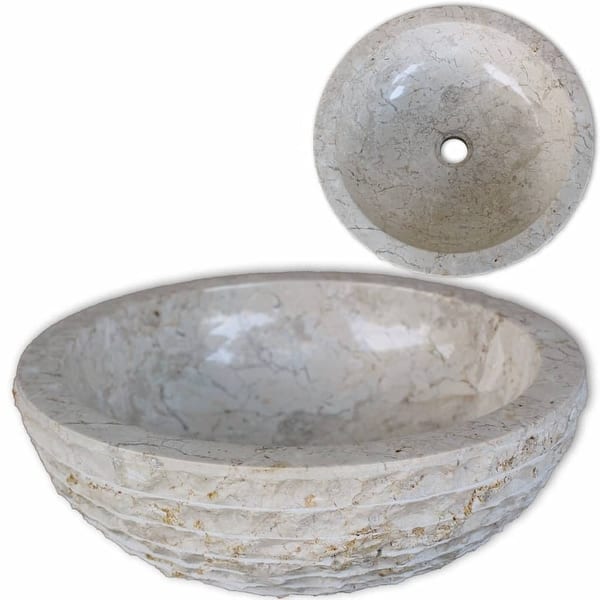 slide 2 of 8, vidaXL Basin Marble 15.7" Cream - 15.7" x 5.9" 15.7" x 5.9"