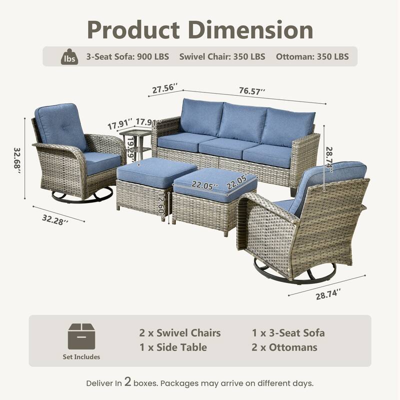 OVIOS 6-Piece Outdoor Wicker Lounge Set